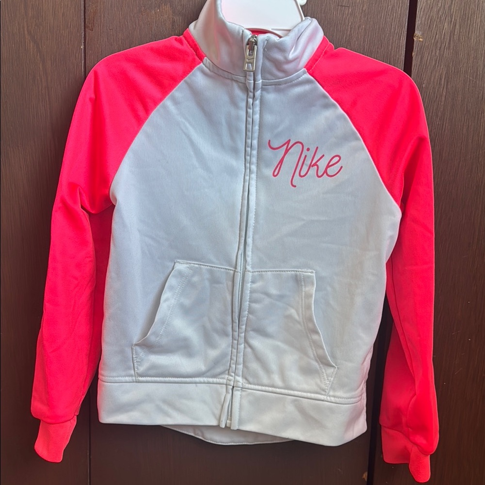 Nike White and Pink Sweatshirt with High Collar